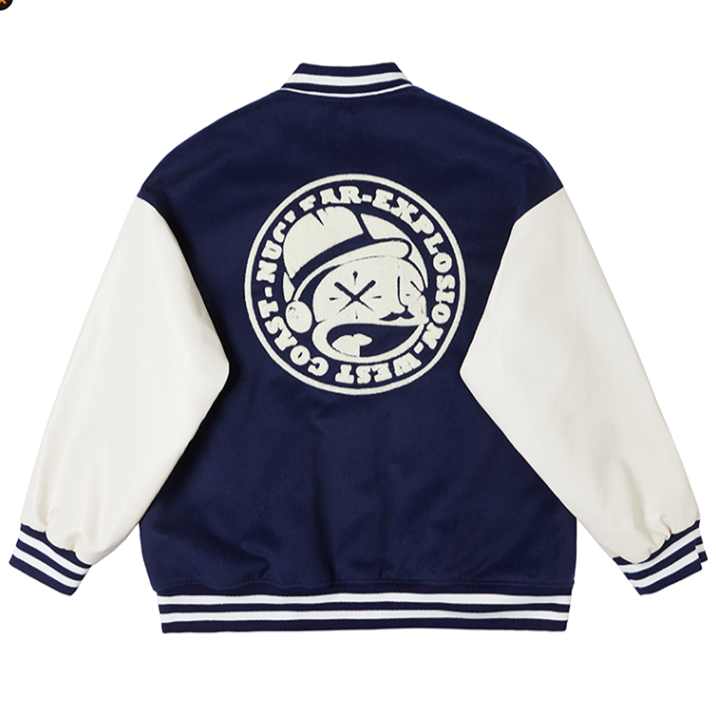 Big size Blue and White Baseball Jacket V0814