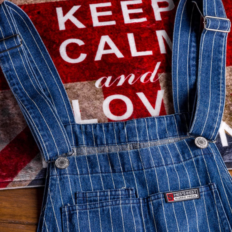 American retro striped denim overalls V0404