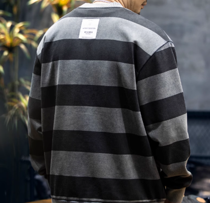 American retro striped sweatshirt V0206