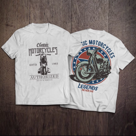 Retro Motorcycle Print Biker Tee V0759