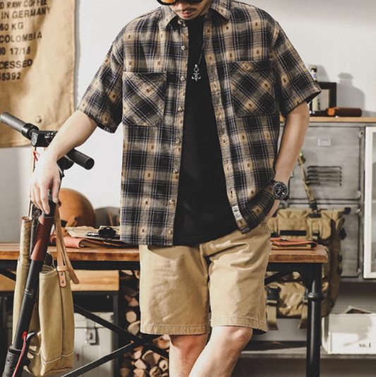 Retro Plaid Embroidered Shirt V0694