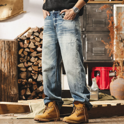Distressed Slub Cotton Jeans V1058