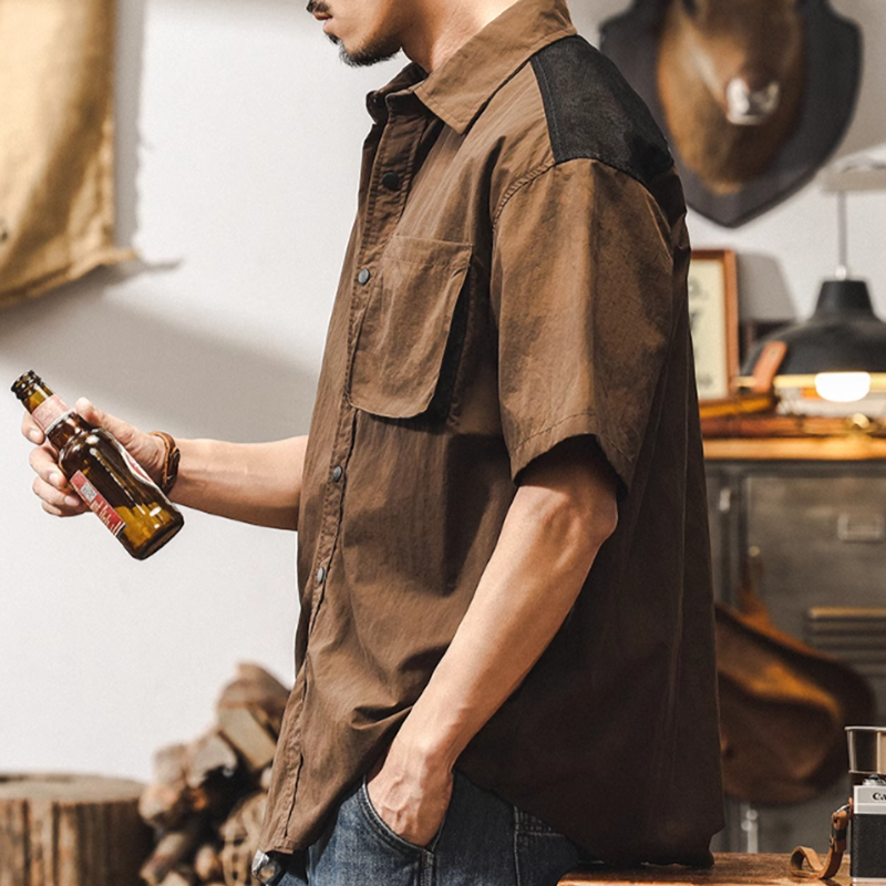 Retro Two-tone Work Shirt V0693