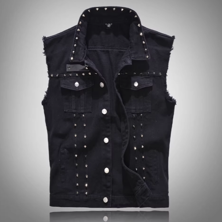 Denim studded vest V0053