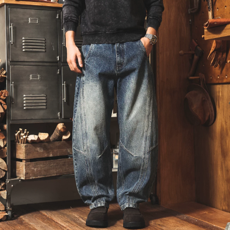 Retro Distressed Wide-Leg Jeans V1056