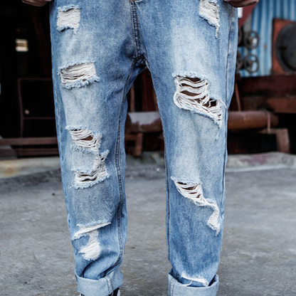 Distressed finish Denim Jumpsuit V1005