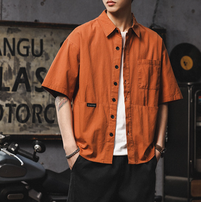 Retro Multi-Pocket Short-Sleeve Shirt V0968