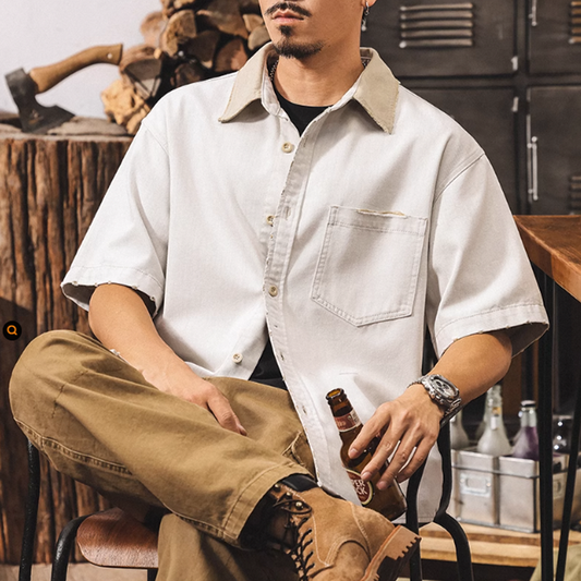 Distressed retro work shirt V0689