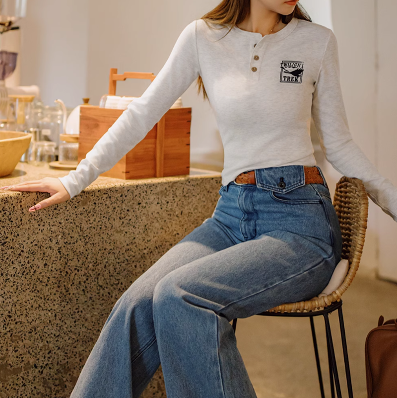 Retro Soft Henley Shirt V0632