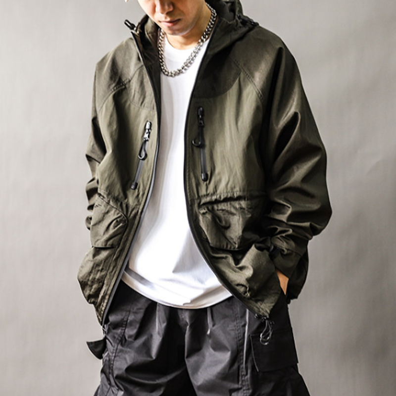 Color-Blocked Nylon Hooded Jacket V1052
