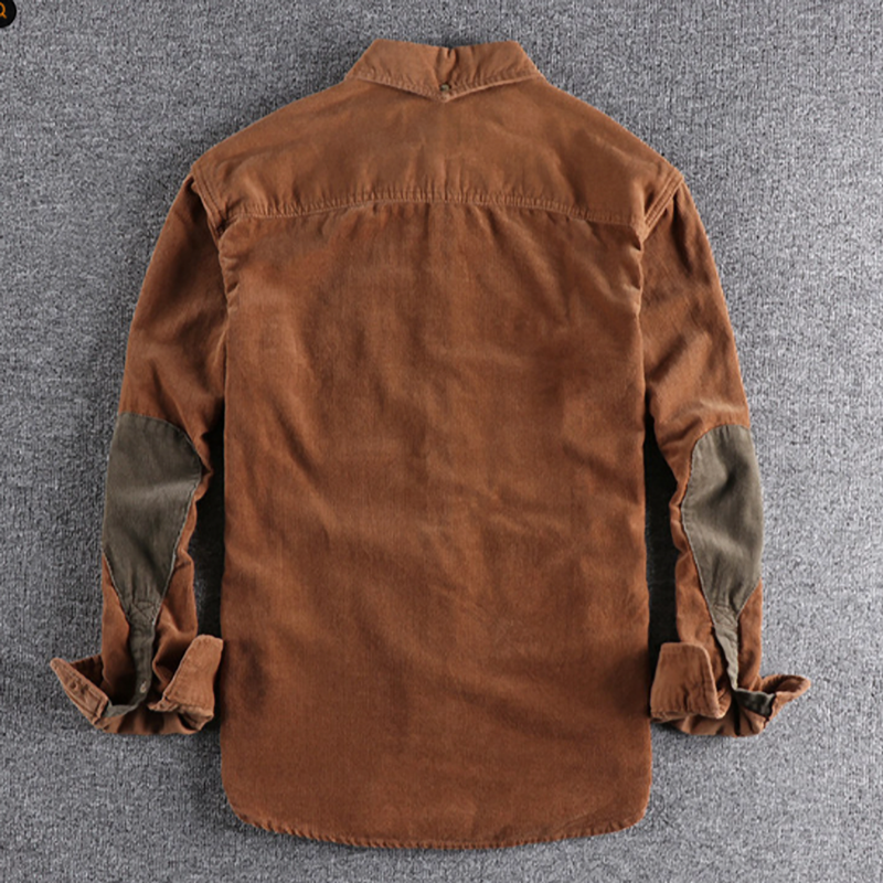 Retro Color Block Corduroy Shirt V0890
