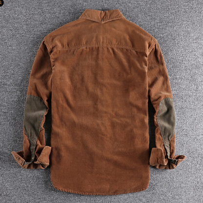 Retro Color Block Corduroy Shirt V0890