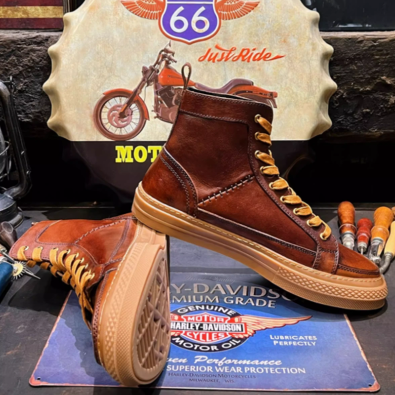 Vintage American Cowhide Biker Boots V0626