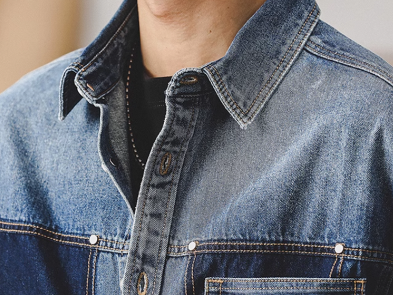 Tuck button denim stitch shirt V0078