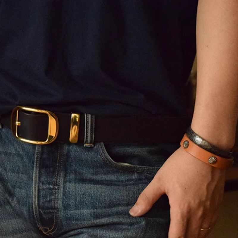 Retro leather buckle belt V0236