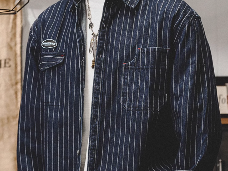 Striped denim work shirt V0051