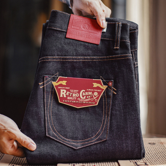 Vintage Red Raw Denim Jeans V1001