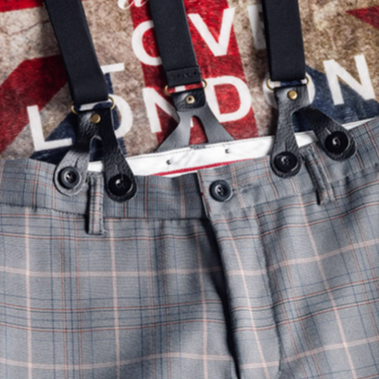 Checked pants with suspenders V0405