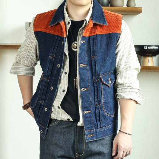 Patchwork Denim Vest V1043