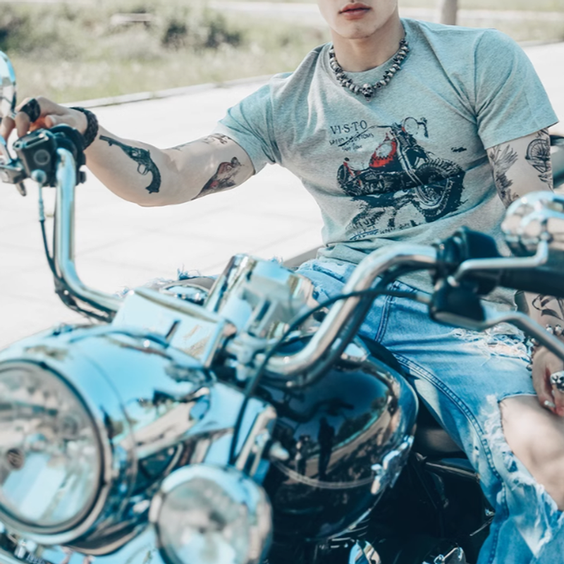 Retro Bike Print T-Shirt V0059