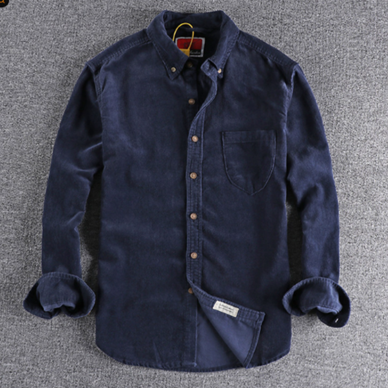 Retro Color Block Corduroy Shirt V0890