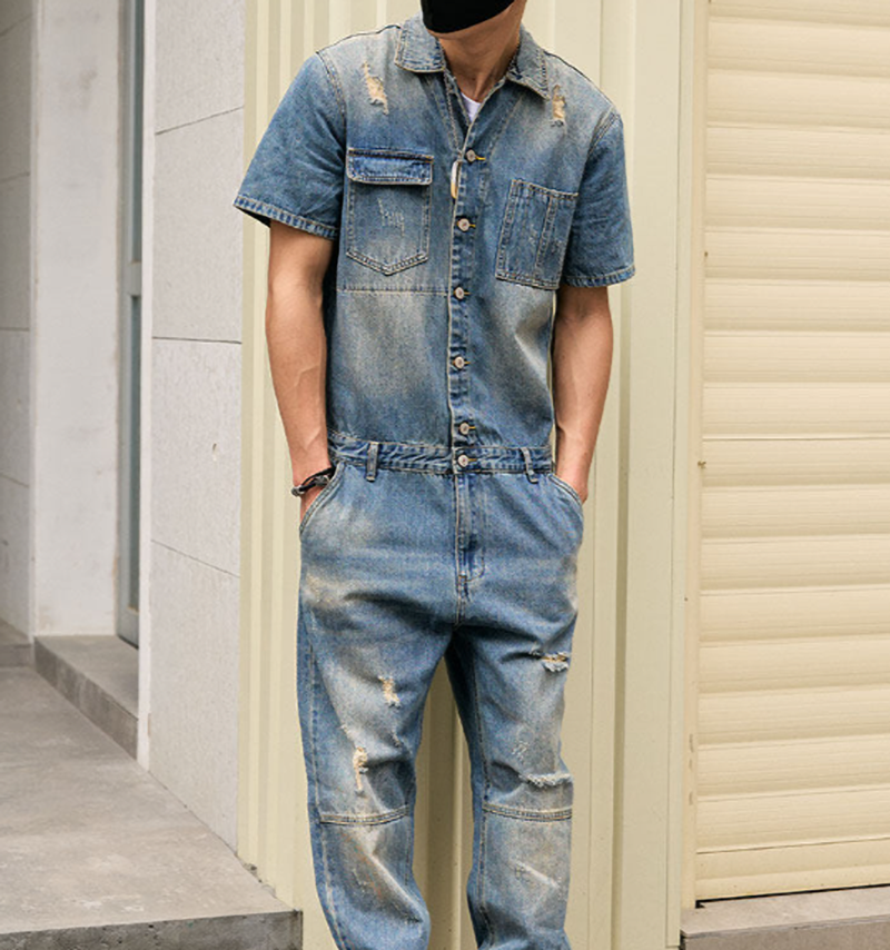 Stylish Distressed Denim Jumpsuit V1006