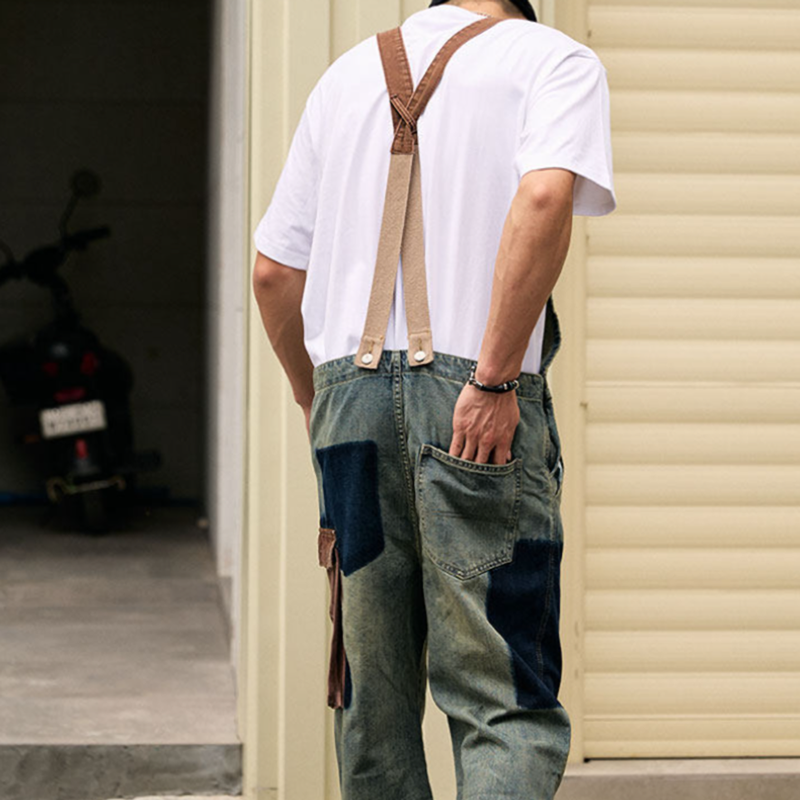 Vintage Straight-Leg Denim Overalls V1002