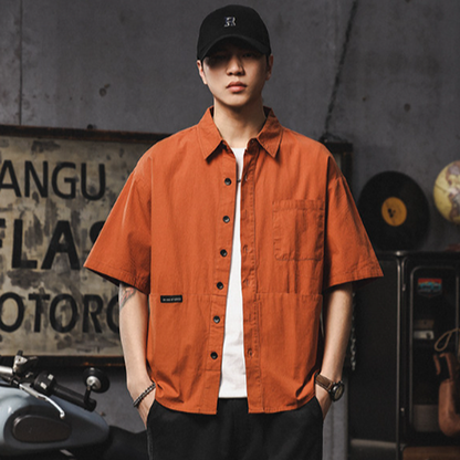 Retro Multi-Pocket Short-Sleeve Shirt V0968