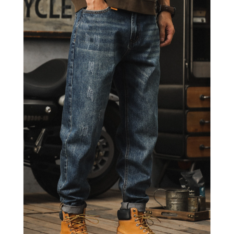 Retro Loose Distressed finish Jeans V0976