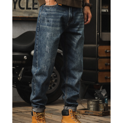 Retro Loose Distressed finish Jeans V0976