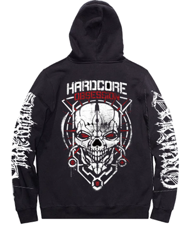 Hardcore skull print hoodie V0067