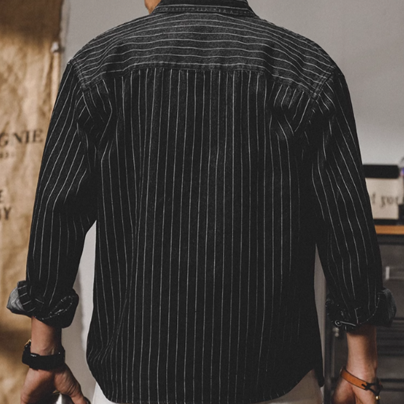 Striped denim work shirt V0051