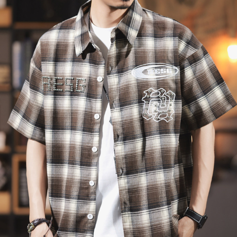 Edgy Checkered Short-Sleeve Shirt V0992