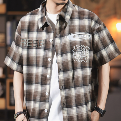 Edgy Checkered Short-Sleeve Shirt V0992
