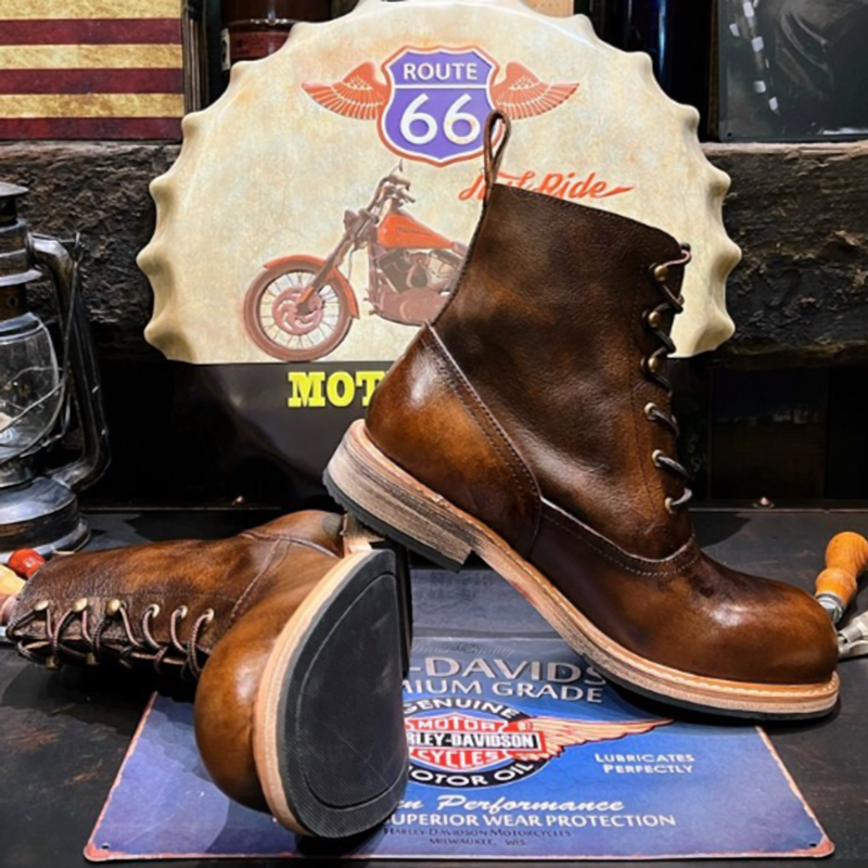 Retro Leather Biker Boots  V0868