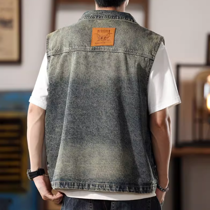 American retro washed denim vest V0476