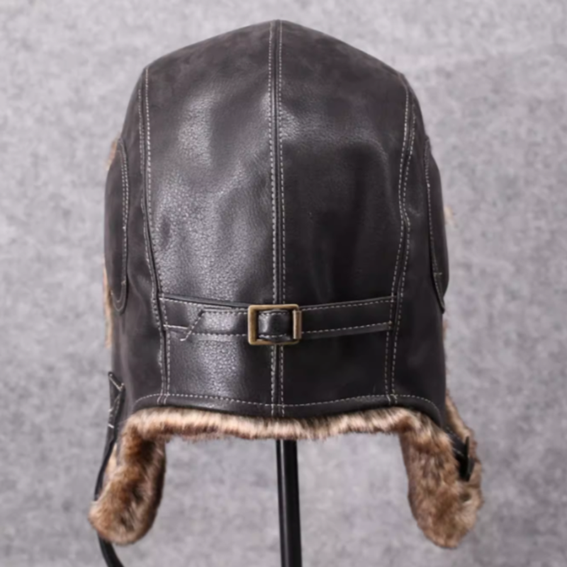 Faux Leather Bomber Cap V0439