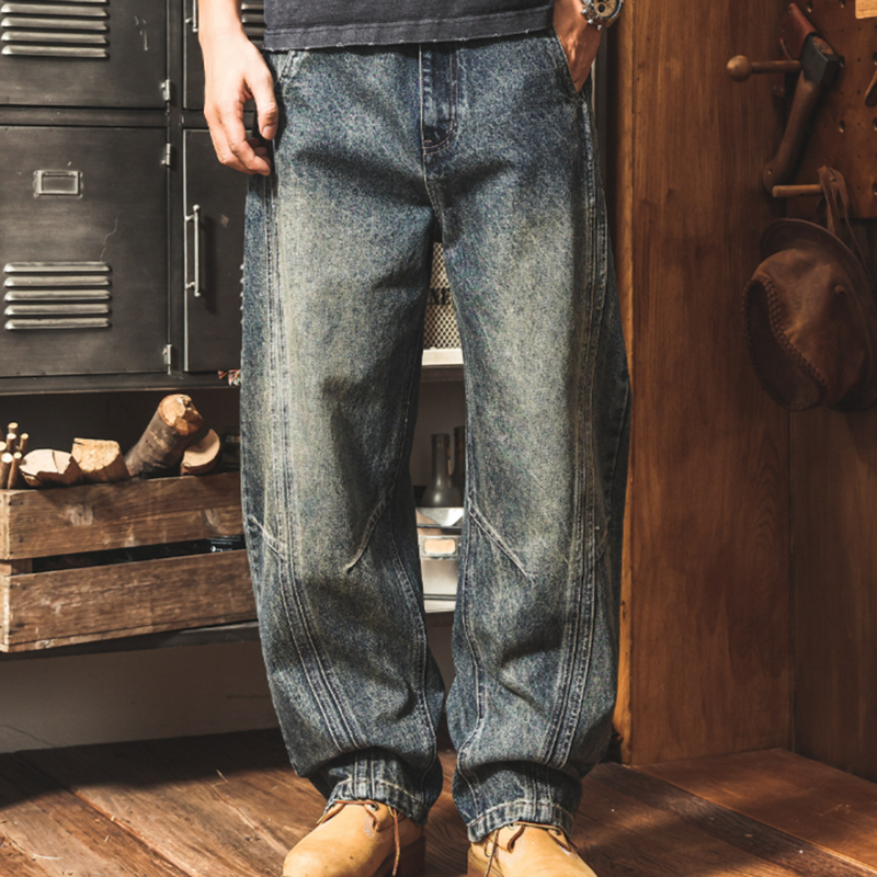 Retro Distressed Wide-Leg Jeans V1056