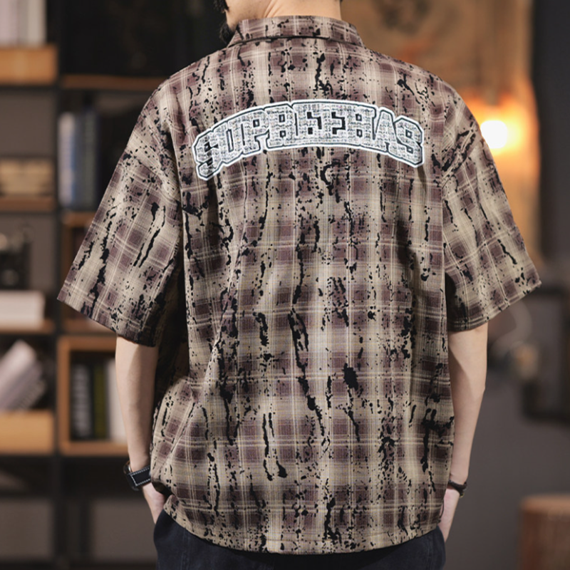 Splash-Paint Checkered Shirt V0993
