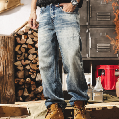 Distressed Slub Cotton Jeans V1058
