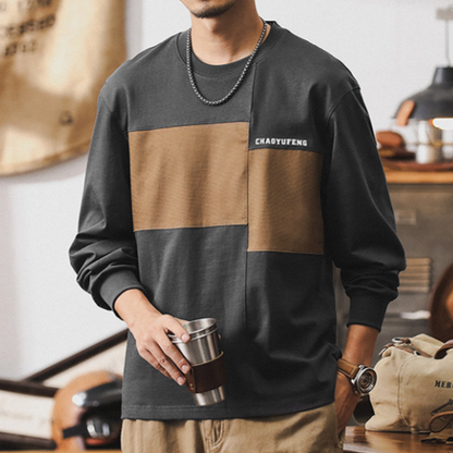 Retro Color Block Long Sleeve T-shirt V0929