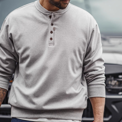 Henley neck work sweatshirt V0274