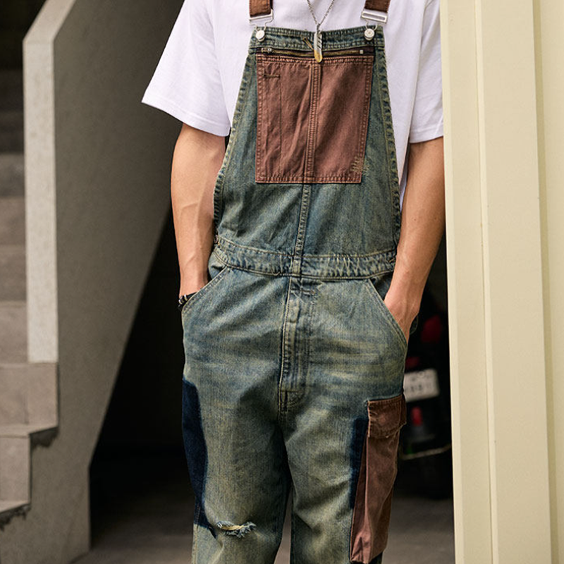 Vintage Straight-Leg Denim Overalls V1002