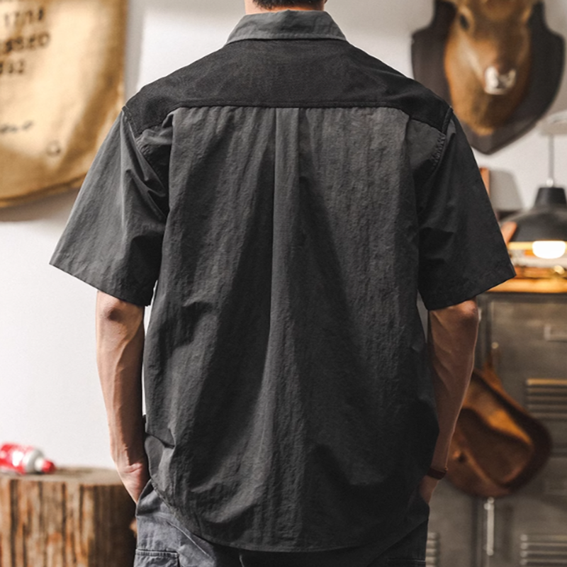 Retro Two-tone Work Shirt V0693