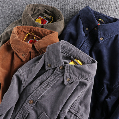 Retro Color Block Corduroy Shirt V0890