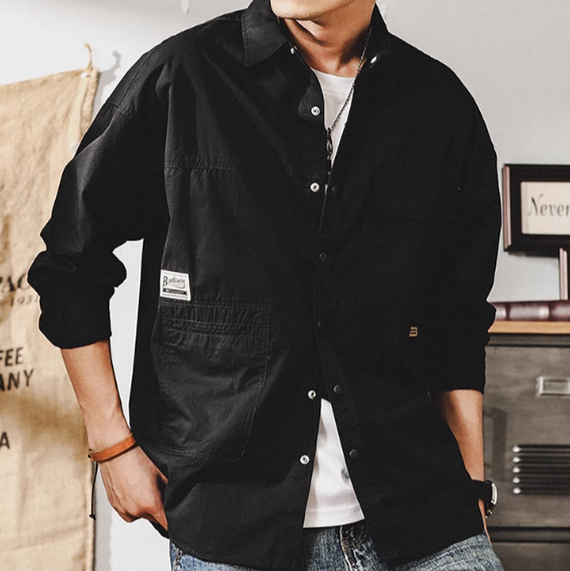 Irregular pocket work shirt V0112