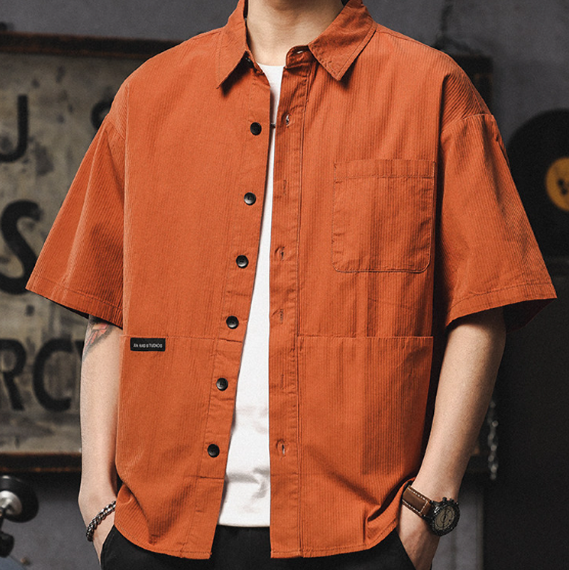 Retro Multi-Pocket Short-Sleeve Shirt V0968