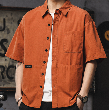 Retro Multi-Pocket Short-Sleeve Shirt V0968