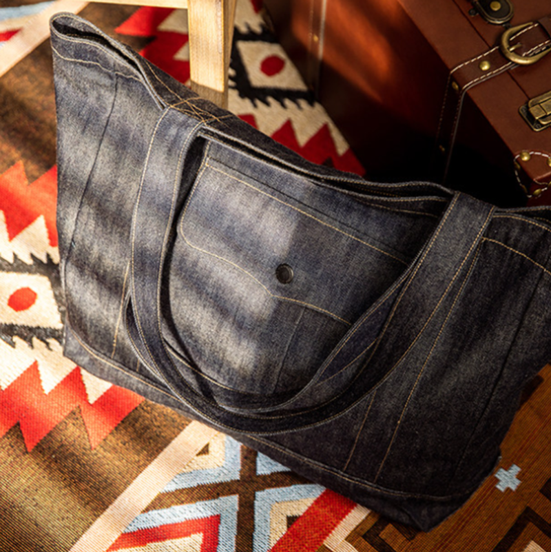 Artistic Red Denim Tote Bag V1000