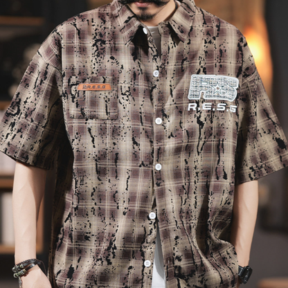 Splash-Paint Checkered Shirt V0993